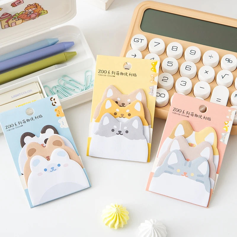 4 Cute Cat Puppy Bear Bunny Animals Sticky Notes