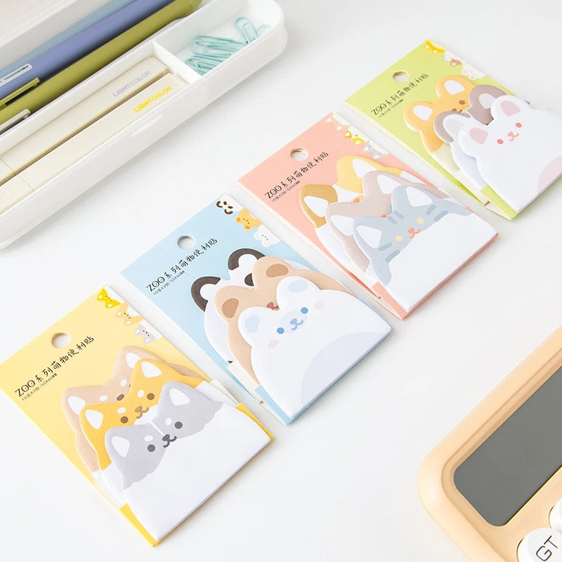 4 Cute Cat Puppy Bear Bunny Animals Sticky Notes