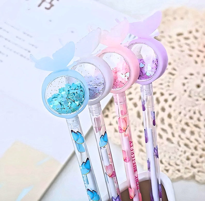 2Pcs Cute Butterfly Sequin Glitter Pens