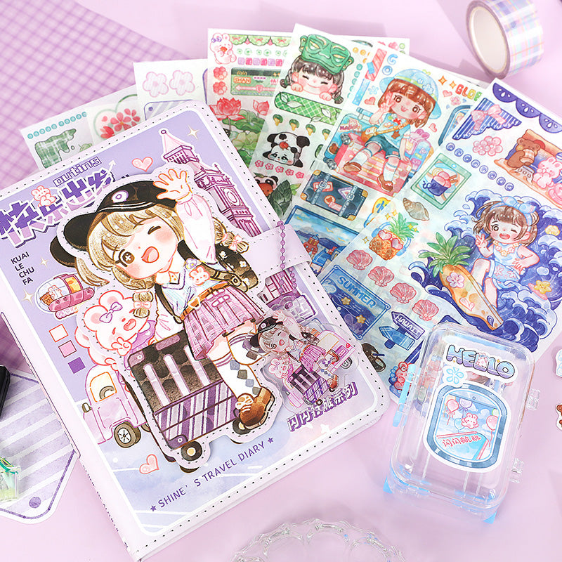 Kawaii Travels Magnetic Buckle Notebook Gift Set for Students Stationery