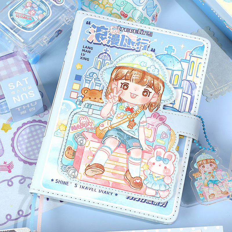 Kawaii Travels Magnetic Buckle Notebook Gift Set for Students Stationery