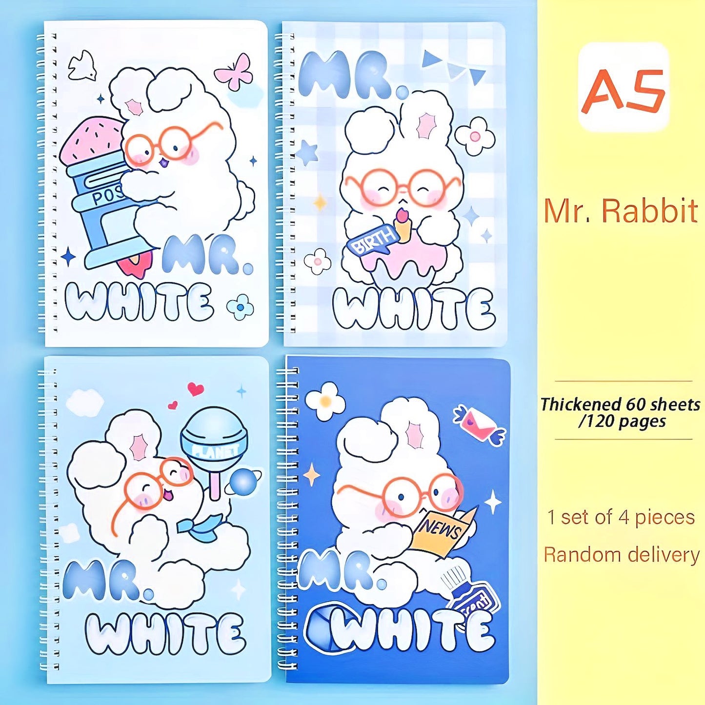 Cute Bunny Notebook Spiral A5 Lined