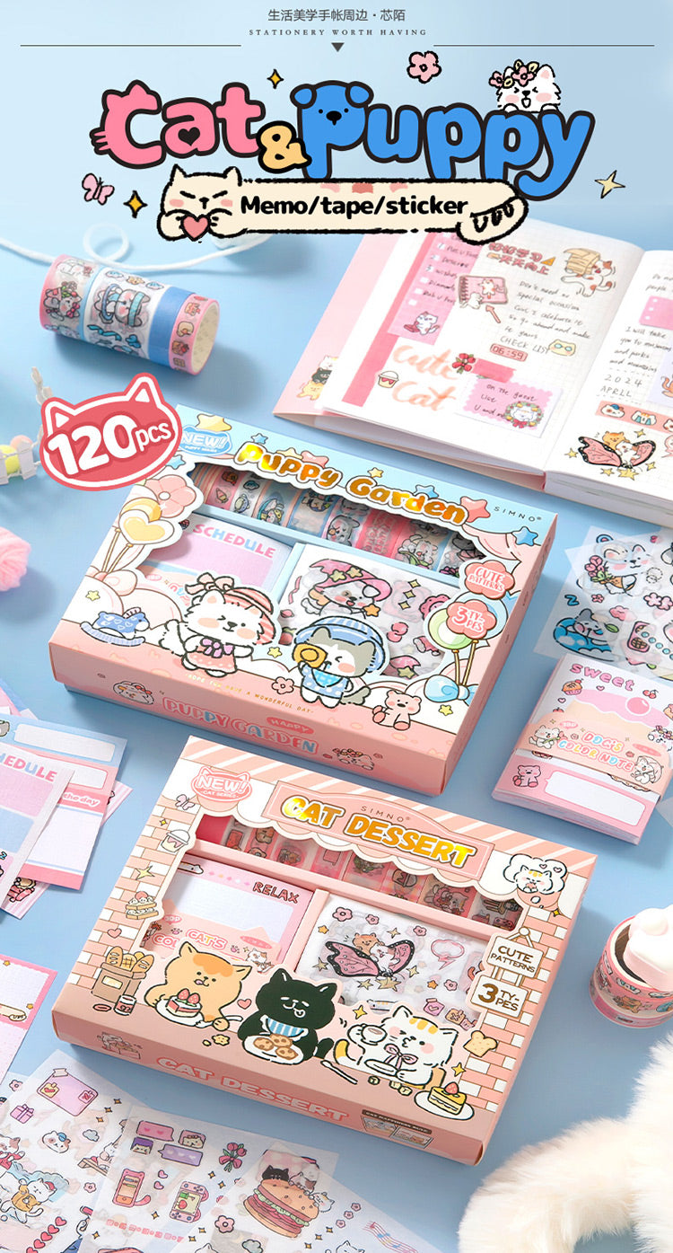 120 PCS Kawaii Puppy Garden Scrapbooking Set Journal Gift Box