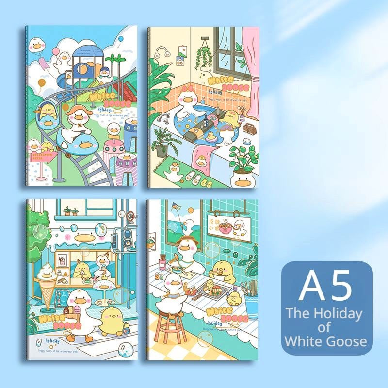 Cute White Goose Holiday Lined Notebook Set of 4 A5 Notebooks