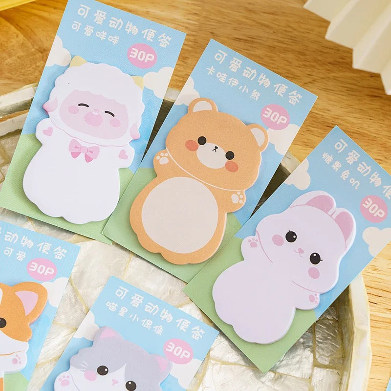 6 Set of Kawaii Cartoon Animals Sticky Notes