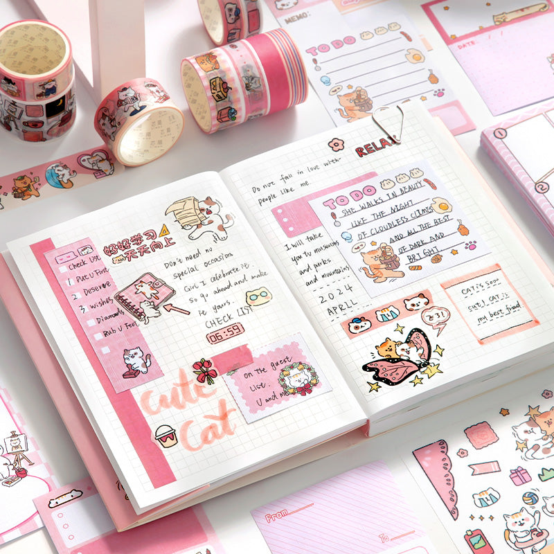 120 PCS Kawaii Kitty Cat Scrapbooking Set Journal Gift Box