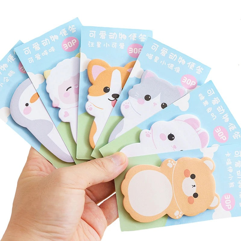 6 Set of Kawaii Cartoon Animals Sticky Notes