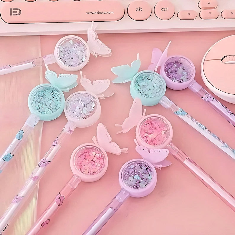 2Pcs Cute Butterfly Sequin Glitter Pens