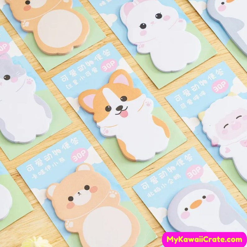 6 Set of Kawaii Cartoon Animals Sticky Notes