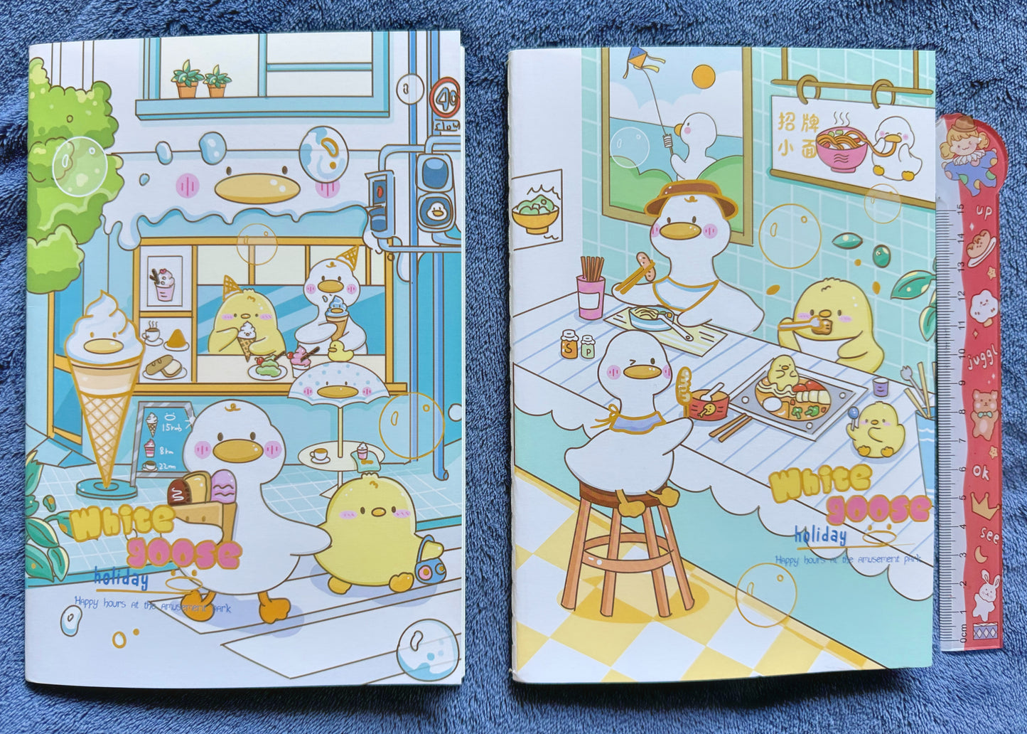 Cute White Goose Holiday Lined Notebook Set of 4 A5 Notebooks