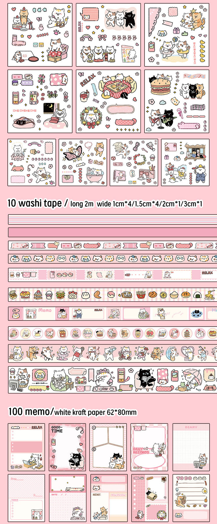 120 PCS Kawaii Kitty Cat Scrapbooking Set Journal Gift Box