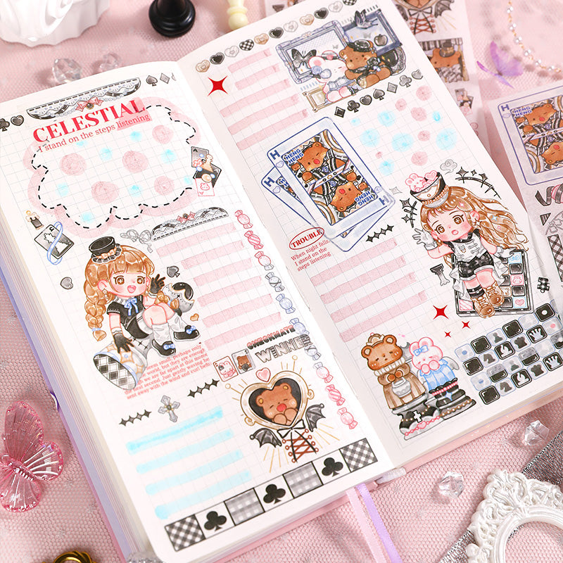 Enchanting Cute Notebooks: Kawaii Cartoon Girl Sky Dream Performers