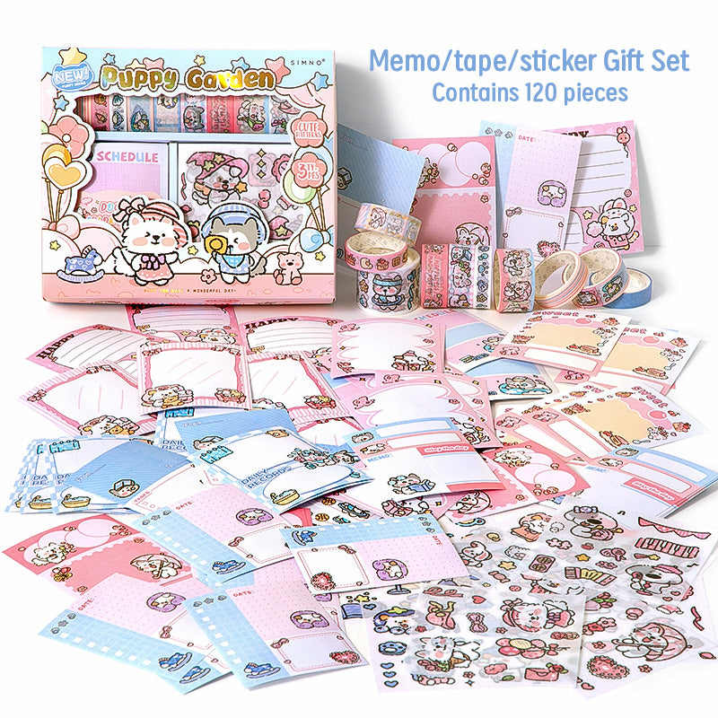 120 PCS Kawaii Puppy Garden Scrapbooking Set Journal Gift Box