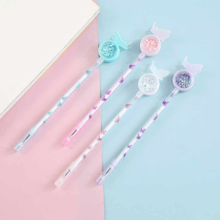 2Pcs Cute Butterfly Sequin Glitter Pens