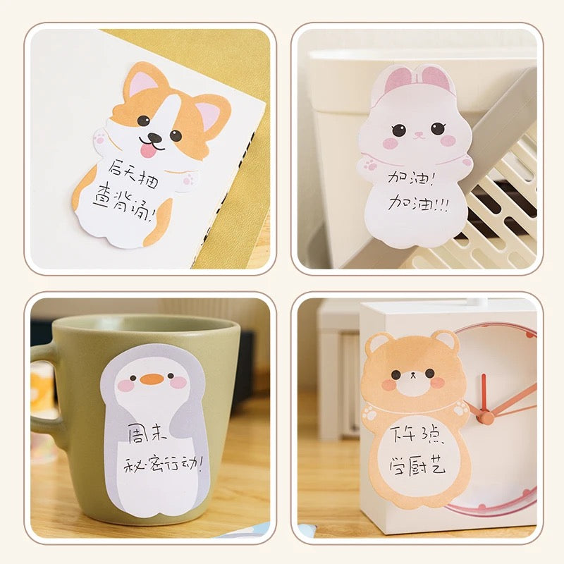 6 Set of Kawaii Cartoon Animals Sticky Notes