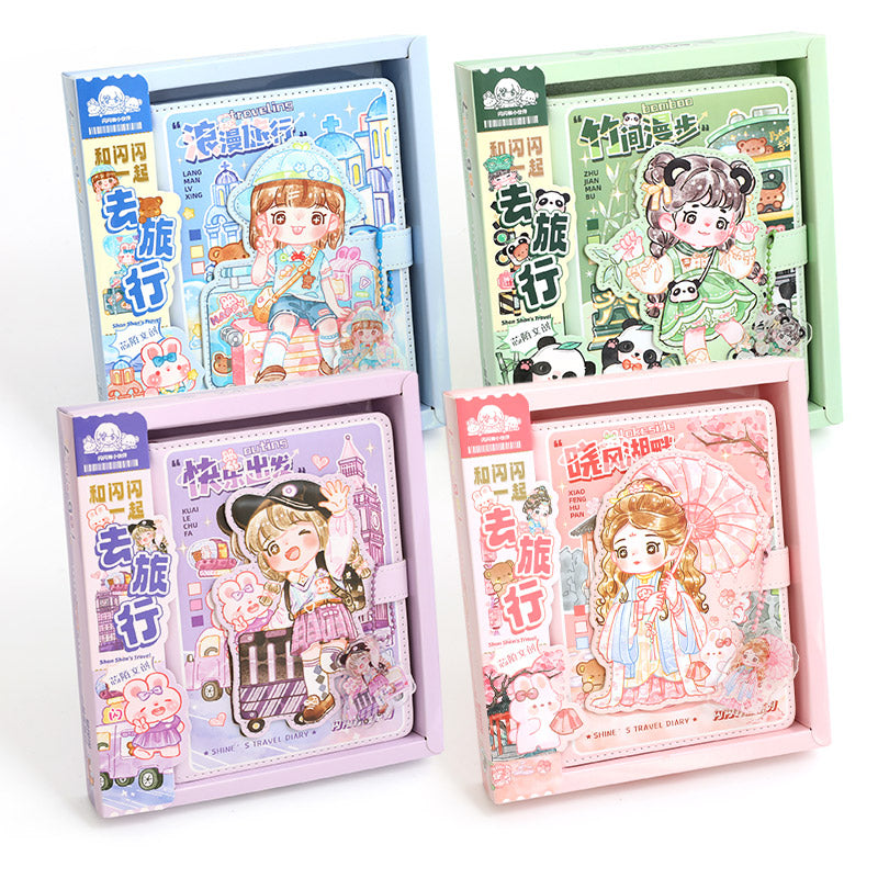 Kawaii Travels Magnetic Buckle Notebook Gift Set for Students Stationery