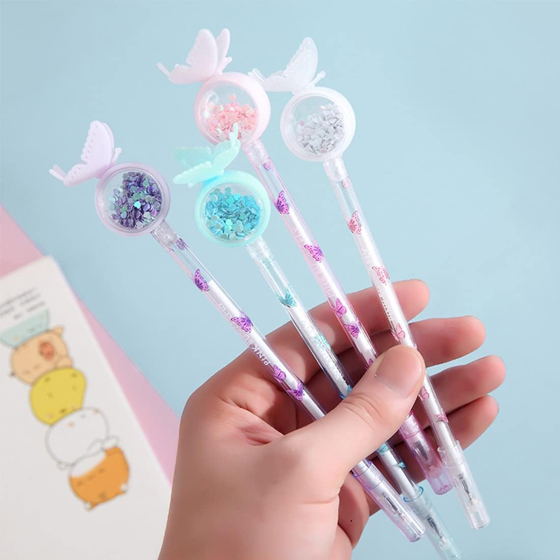 2Pcs Cute Butterfly Sequin Glitter Pens