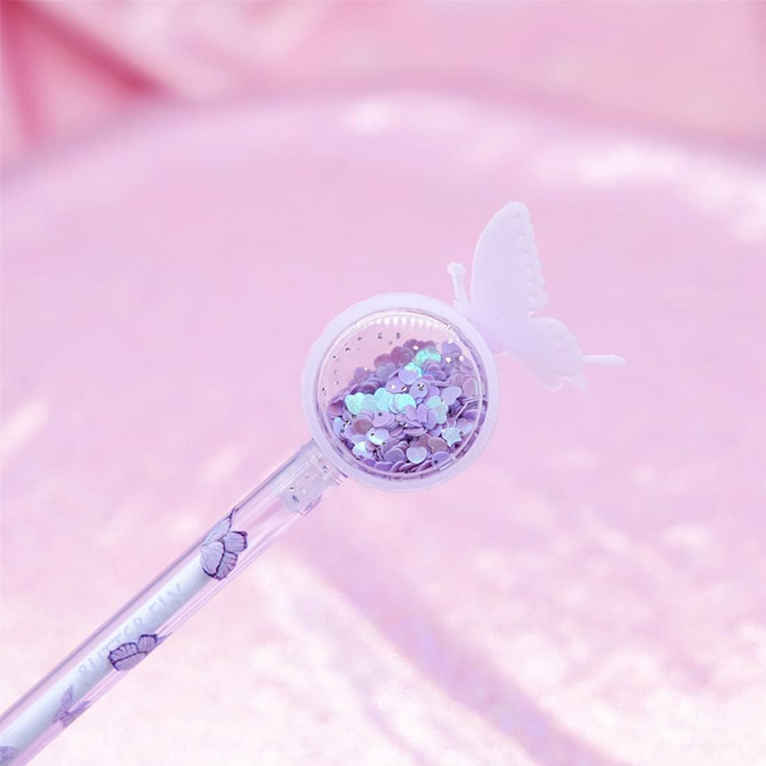 2Pcs Cute Butterfly Sequin Glitter Pens