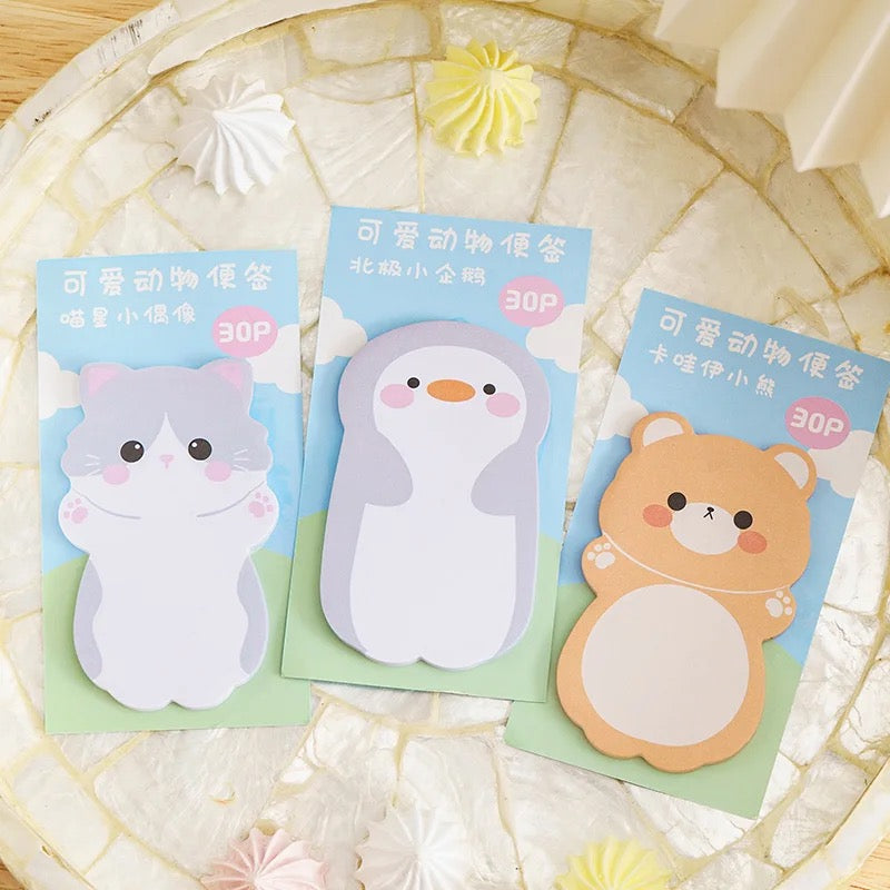 6 Set of Kawaii Cartoon Animals Sticky Notes