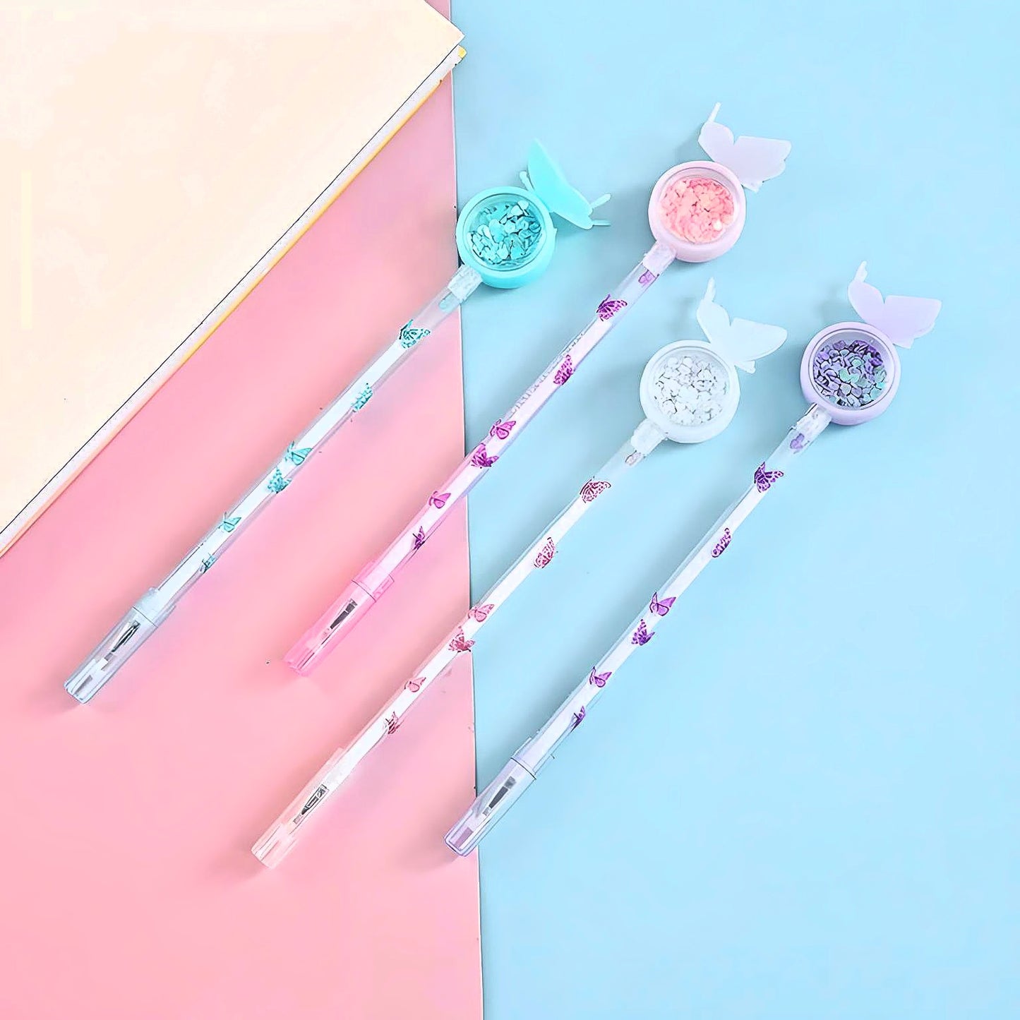 2Pcs Cute Butterfly Sequin Glitter Pens