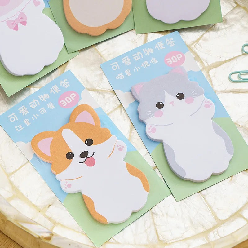 6 Set of Kawaii Cartoon Animals Sticky Notes