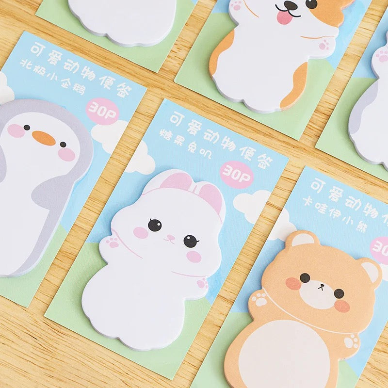 6 Set of Kawaii Cartoon Animals Sticky Notes