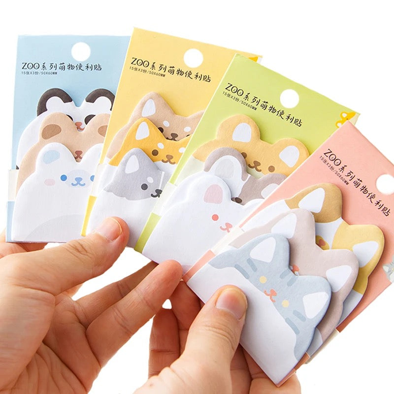 4 Cute Cat Puppy Bear Bunny Animals Sticky Notes