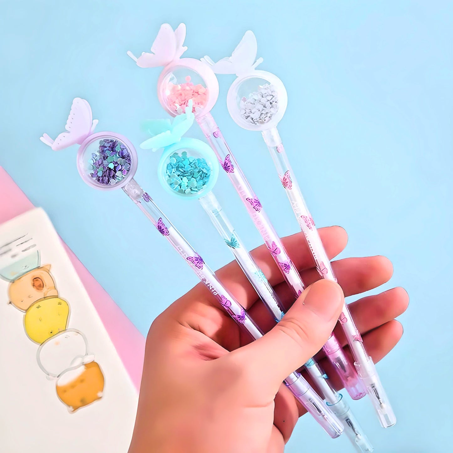 2Pcs Cute Butterfly Sequin Glitter Pens