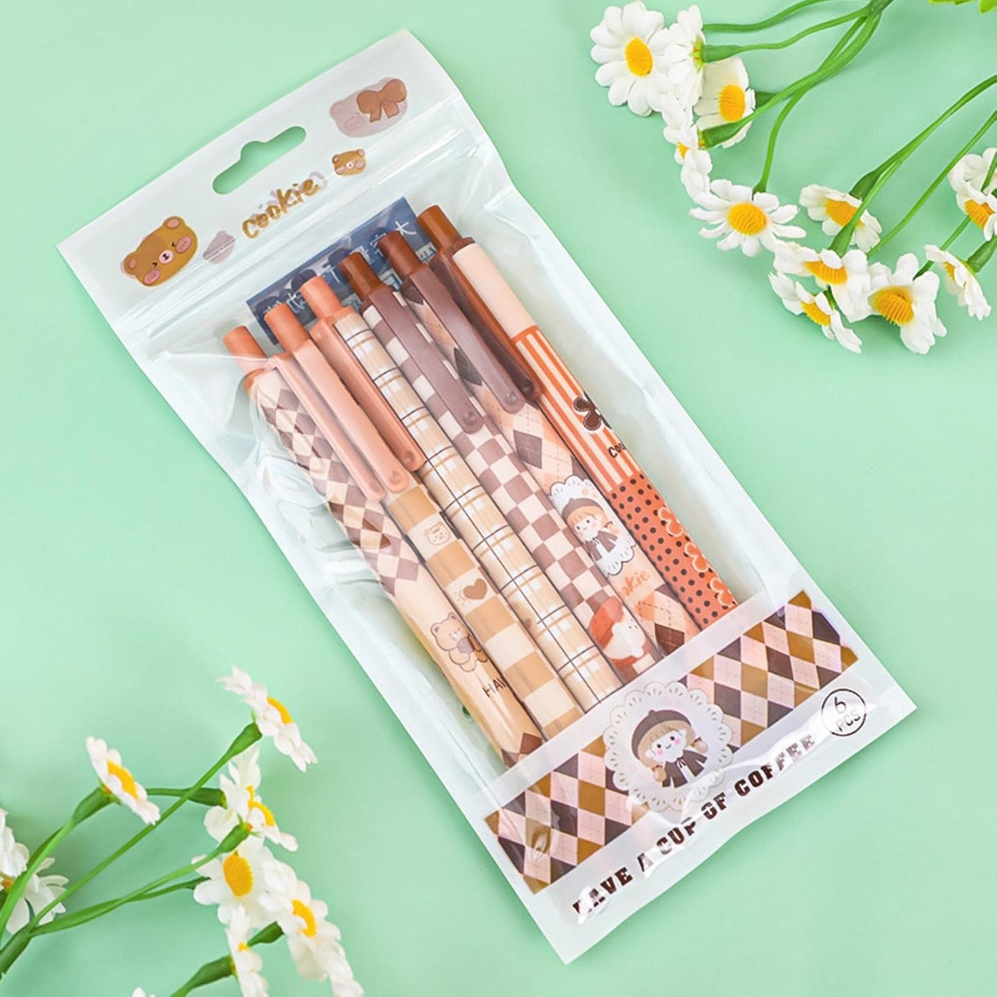 6Pcs Kawaii Bear Cookie Pens