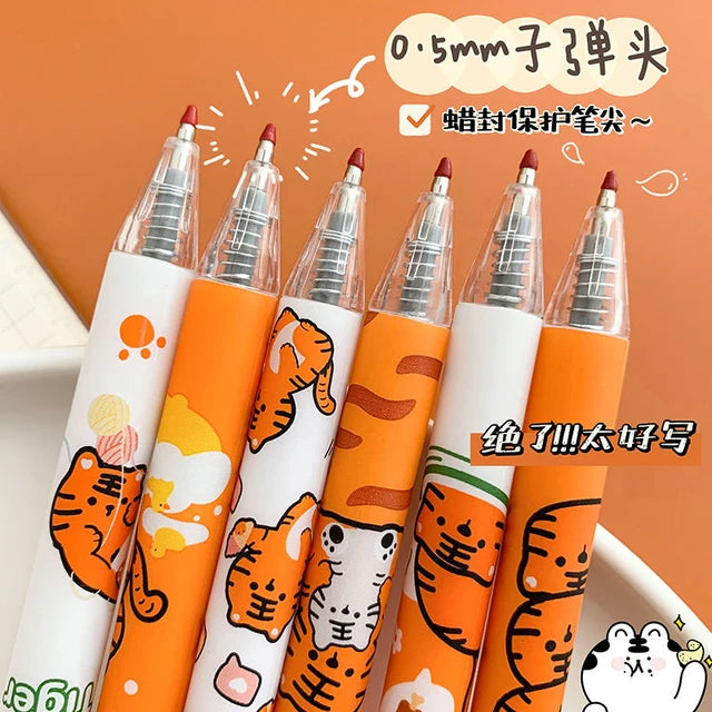 6 Pcs Tiger Kawaii Pen Set