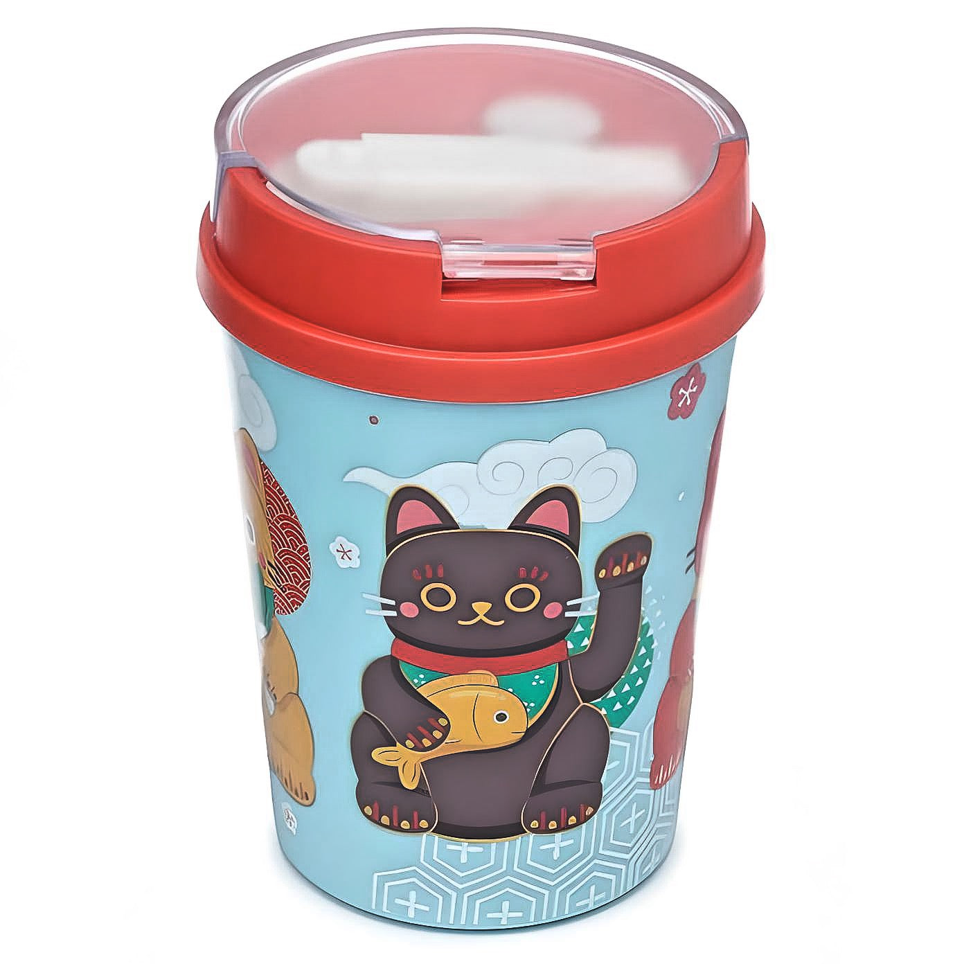Maneki Neko Lucky Cat Reusable Lunch Pot / Snack Pot with Spork 500ml