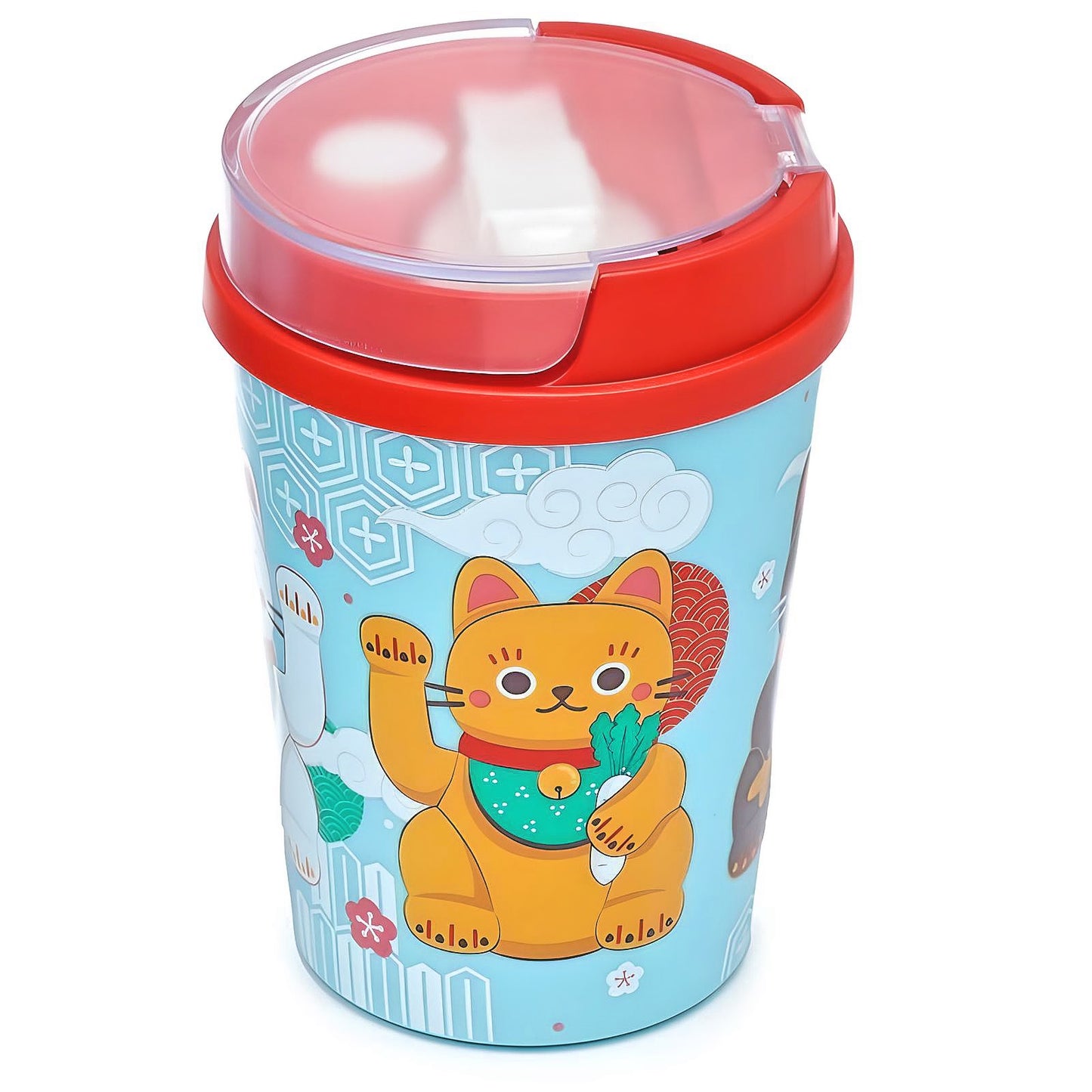 Maneki Neko Lucky Cat Reusable Lunch Pot / Snack Pot with Spork 500ml