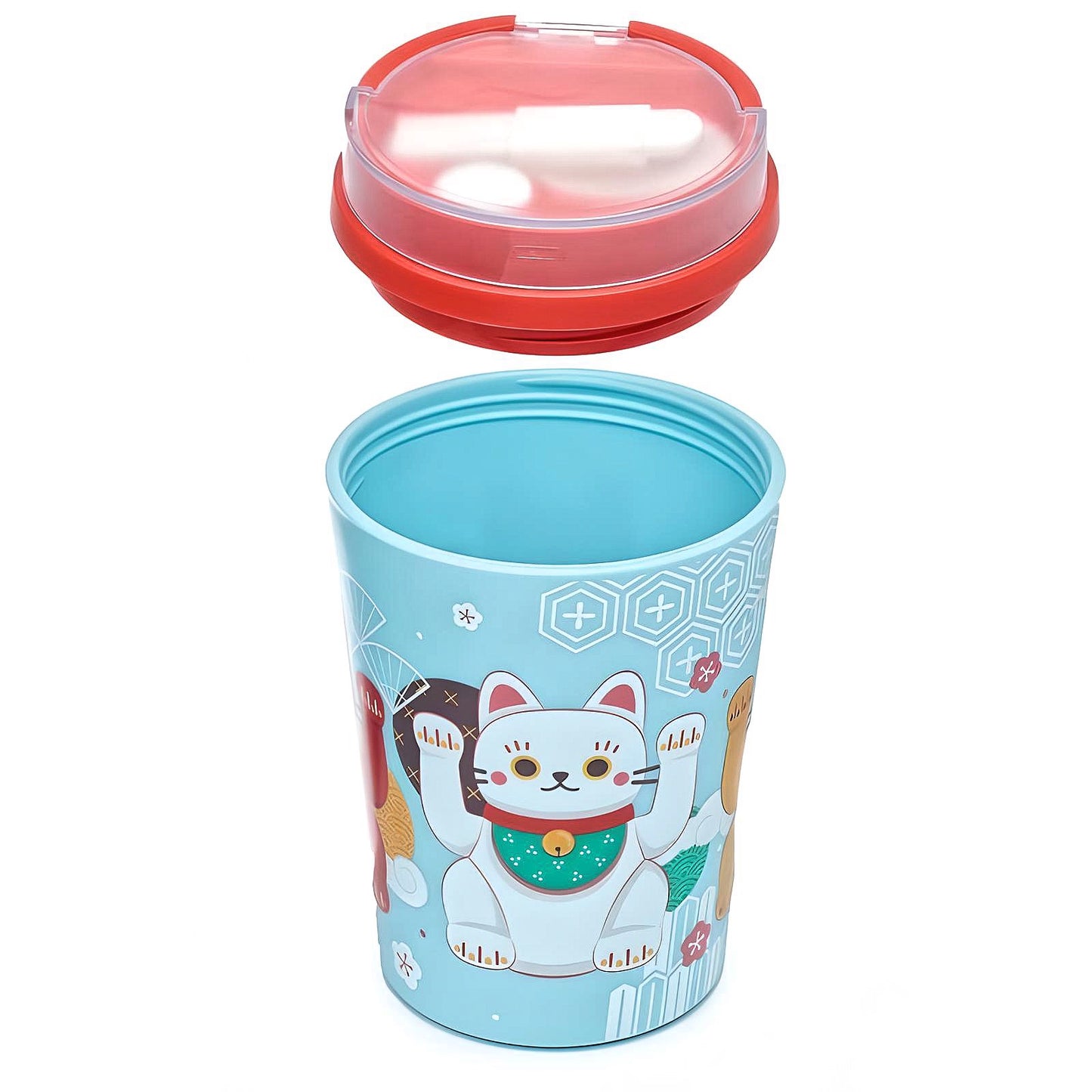 Maneki Neko Lucky Cat Reusable Lunch Pot / Snack Pot with Spork 500ml