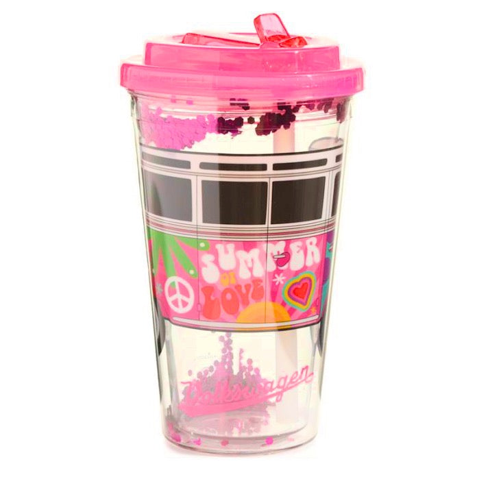 Shatterproof Double Walled Cup with Straw Lid Summer Love Theme