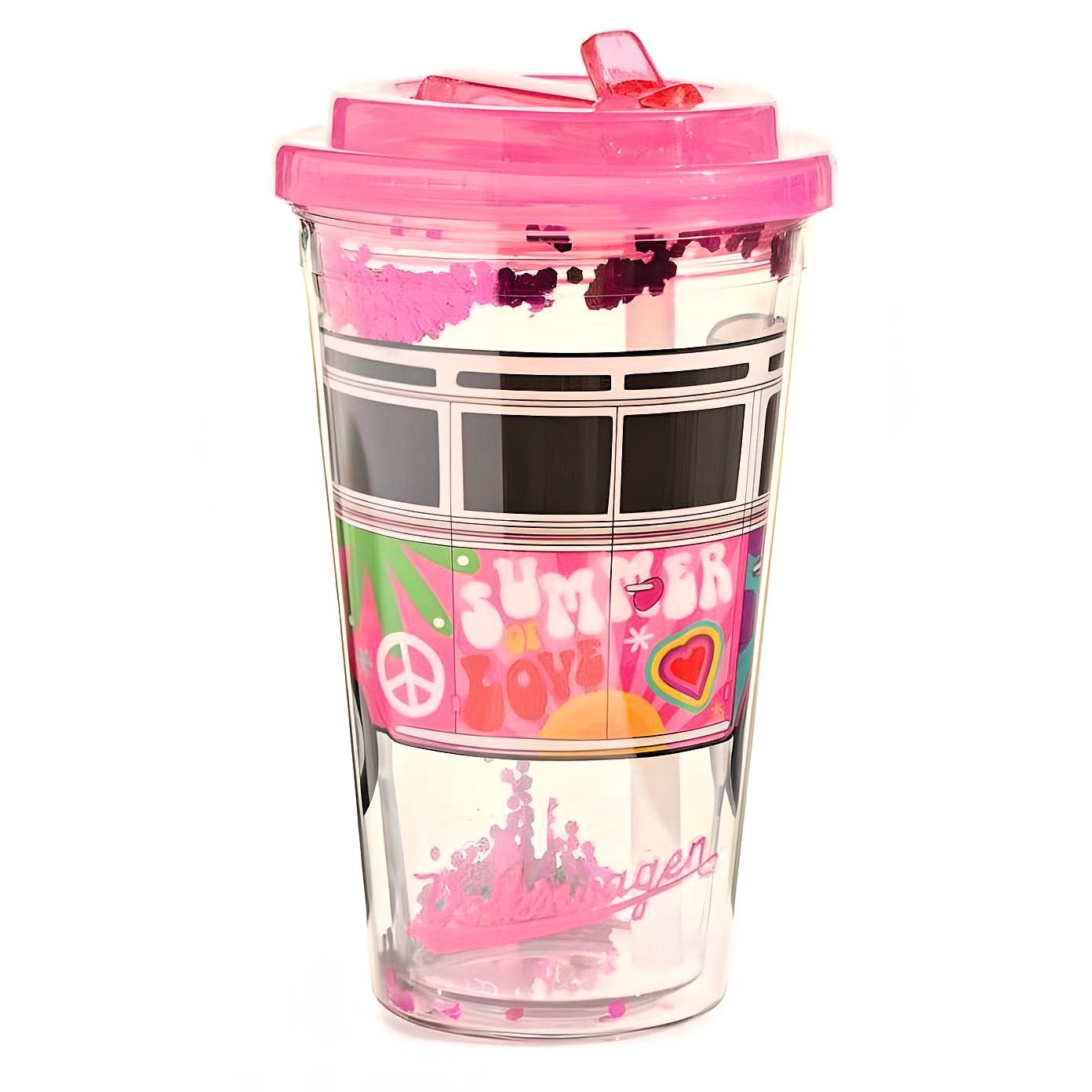 Shatterproof Double Walled Cup with Straw Lid Summer Love Theme