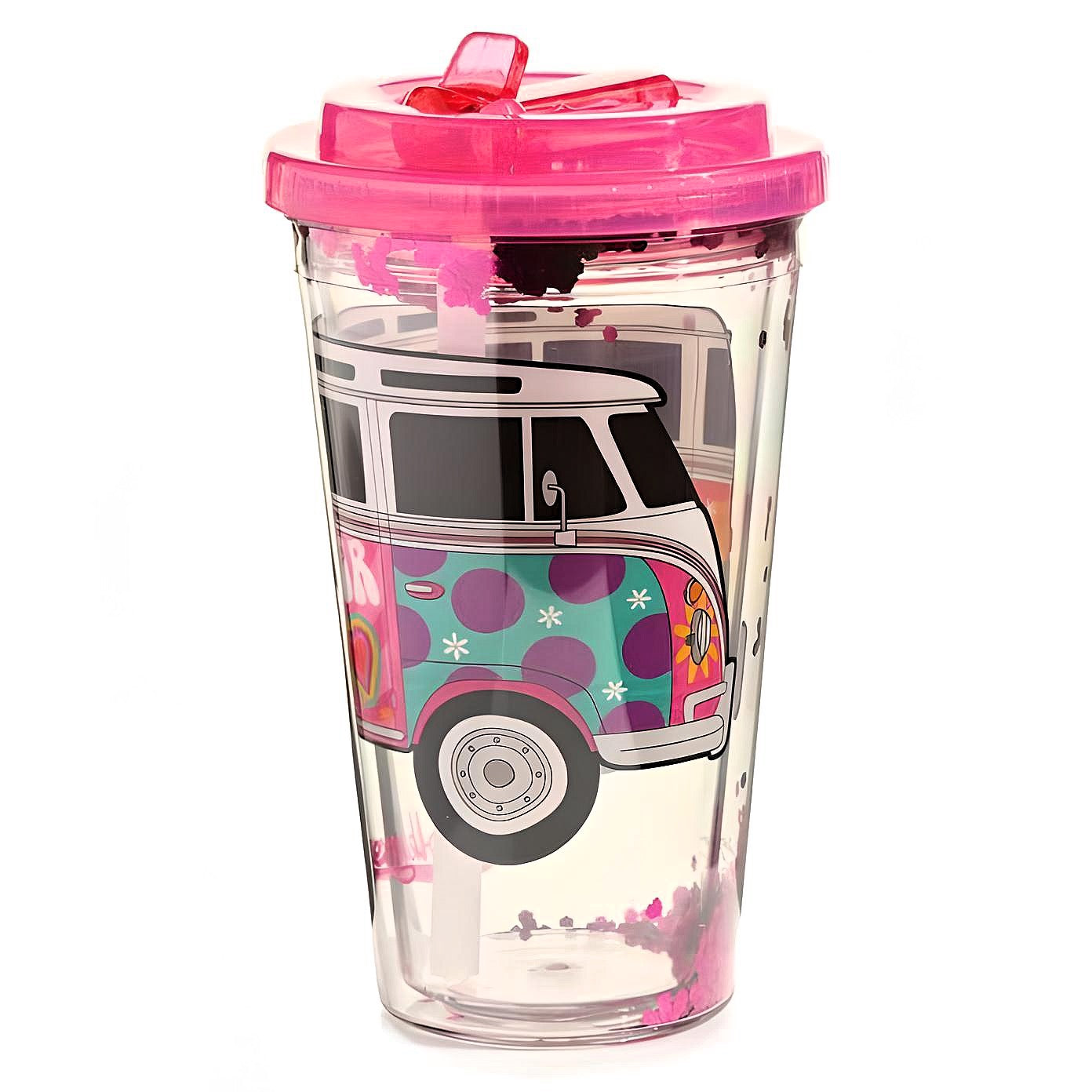 Shatterproof Double Walled Cup with Straw Lid Summer Love Theme