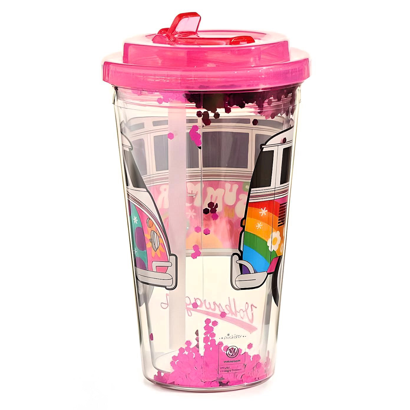 Shatterproof Double Walled Cup with Straw Lid Summer Love Theme