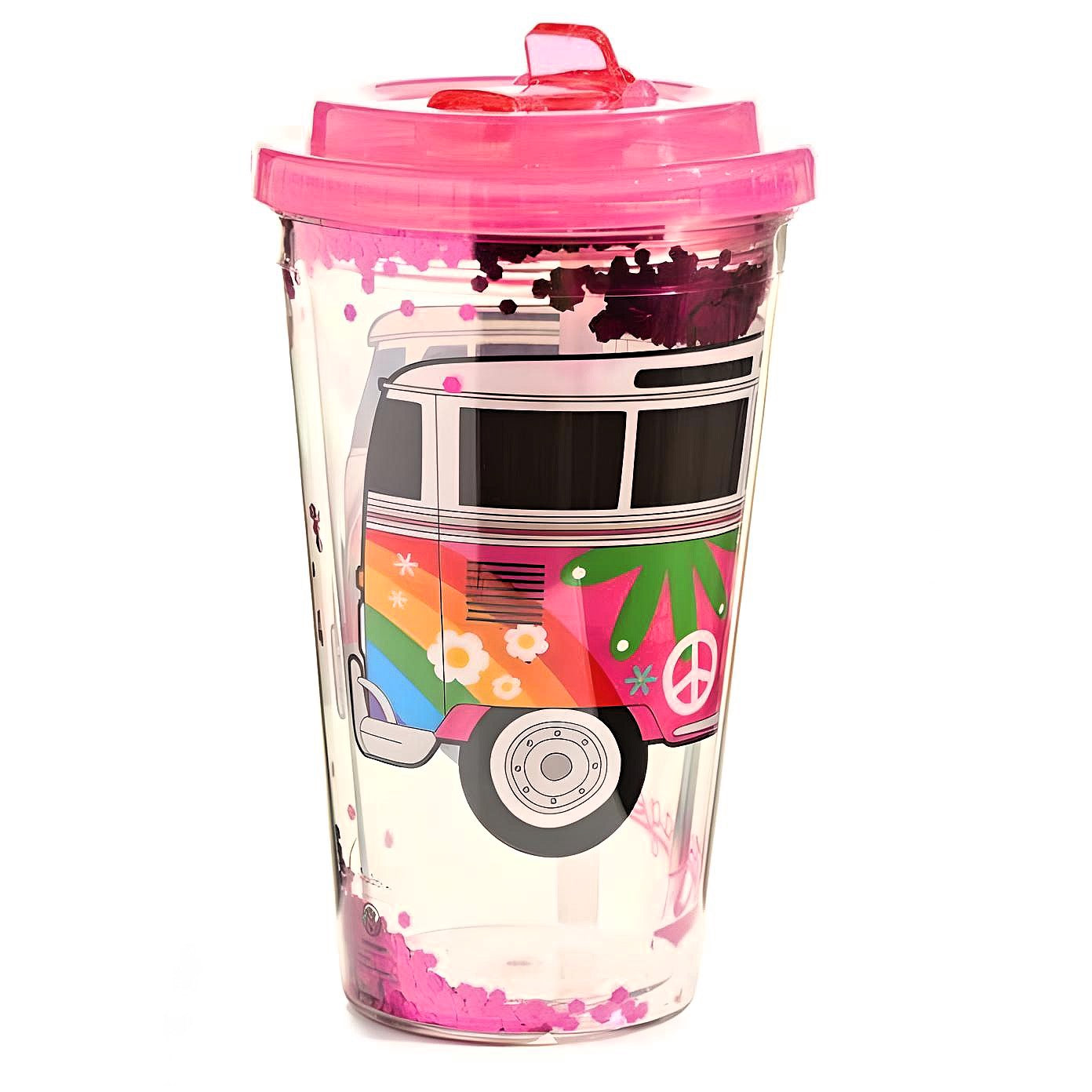 Shatterproof Double Walled Cup with Straw Lid Summer Love Theme