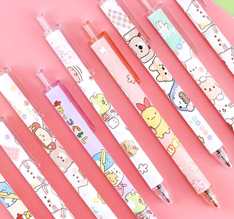 Kawaii Animals Retractable Gel Pens 6 Pens Mixed Set