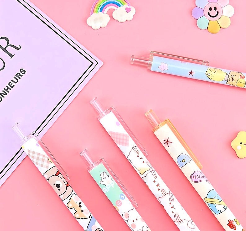 Kawaii Animals Retractable Gel Pens 6 Pens Mixed Set