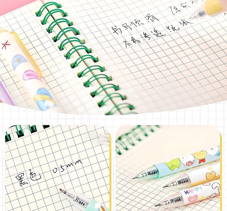 Kawaii Animals Retractable Gel Pens 6 Pens Mixed Set