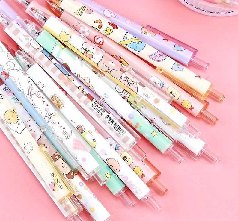 Kawaii Animals Retractable Gel Pens 6 Pens Mixed Set