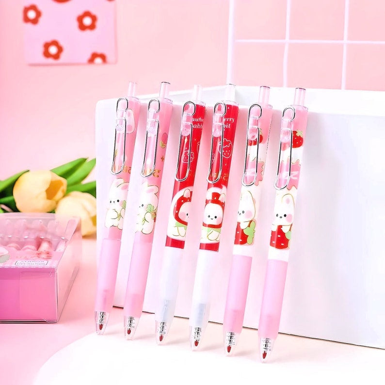 2Pcs Cute Cartoon Strawberry Bunny Pen