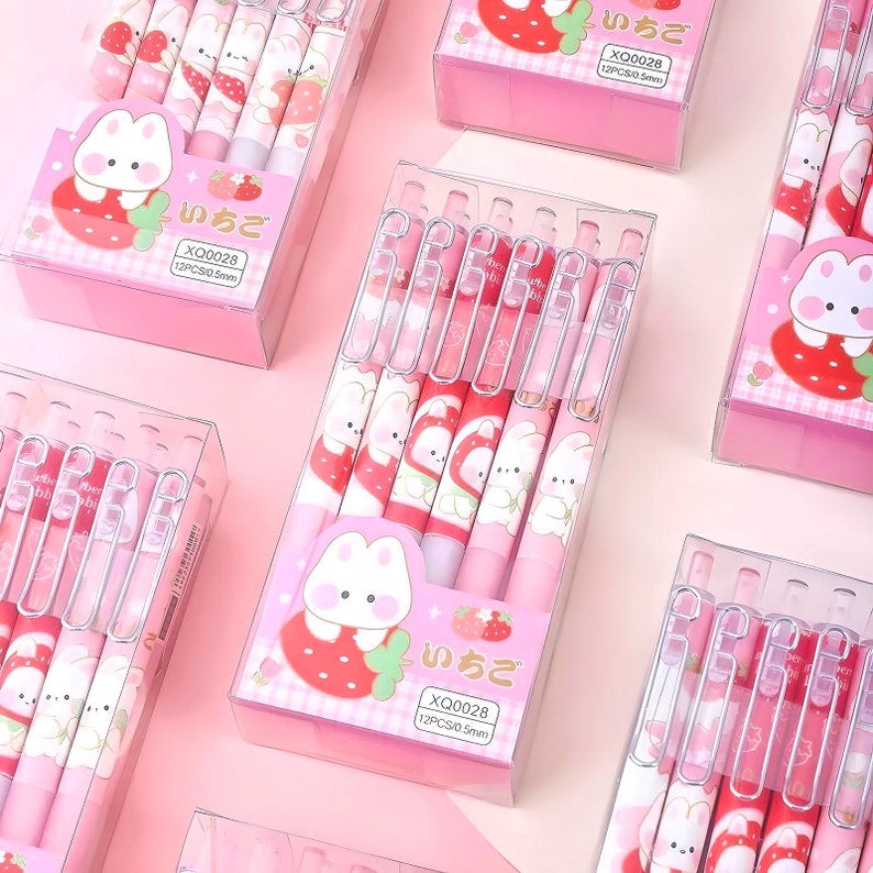 2Pcs Cute Cartoon Strawberry Bunny Pen