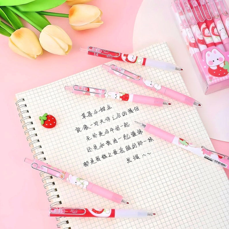 2Pcs Cute Cartoon Strawberry Bunny Pen