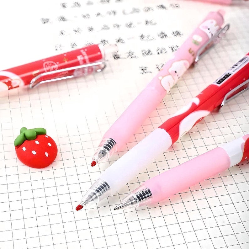 2Pcs Cute Cartoon Strawberry Bunny Pen