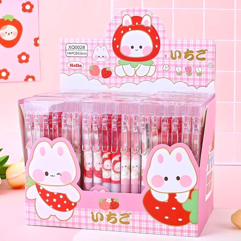 2Pcs Cute Cartoon Strawberry Bunny Pen