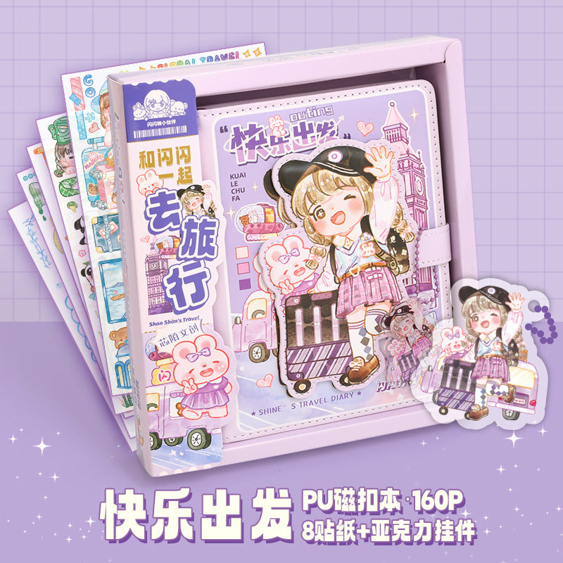 Kawaii Travels Magnetic Buckle Notebook Gift Set for Students Stationery