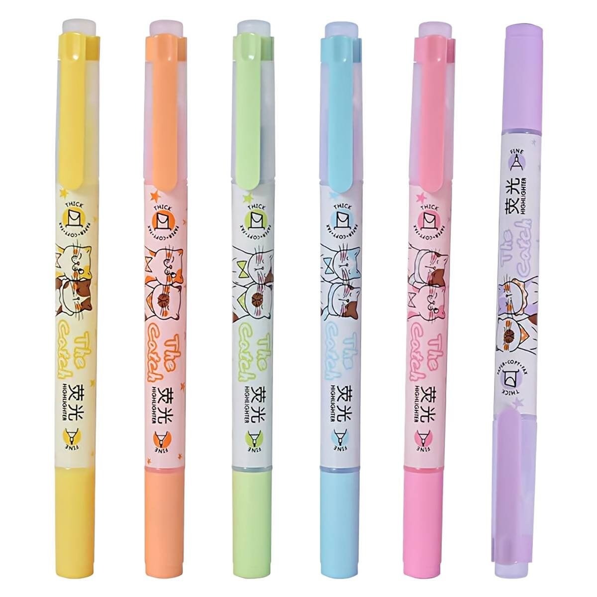 Double Sided Scented Kawaii Highlighters| Marker Pens | Set of 6 Cat Highlighters | Drawing| Journaling | Highlighting| Cute Crafts Japanese