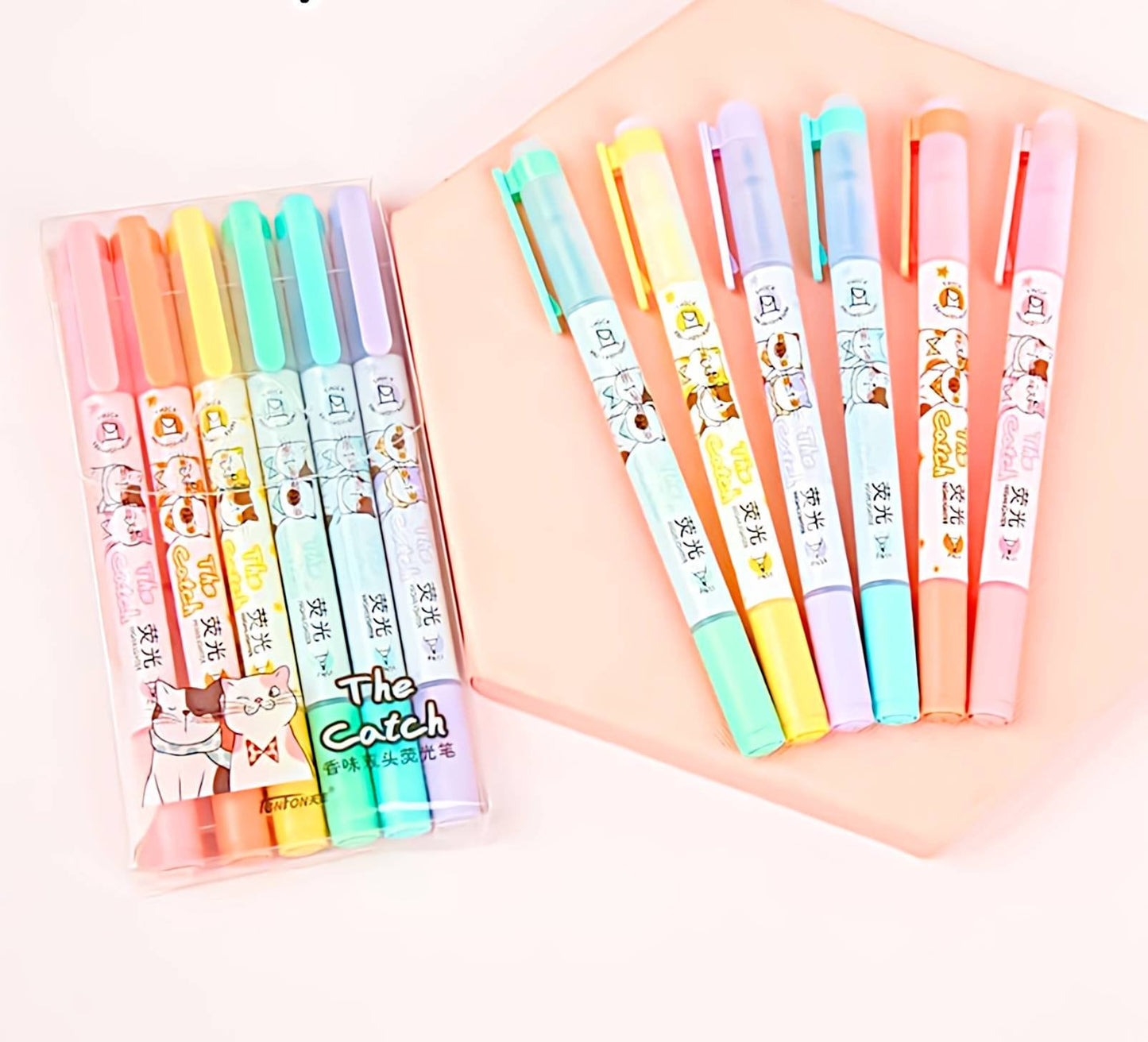 Double Sided Scented Kawaii Highlighters| Marker Pens | Set of 6 Cat Highlighters | Drawing| Journaling | Highlighting| Cute Crafts Japanese